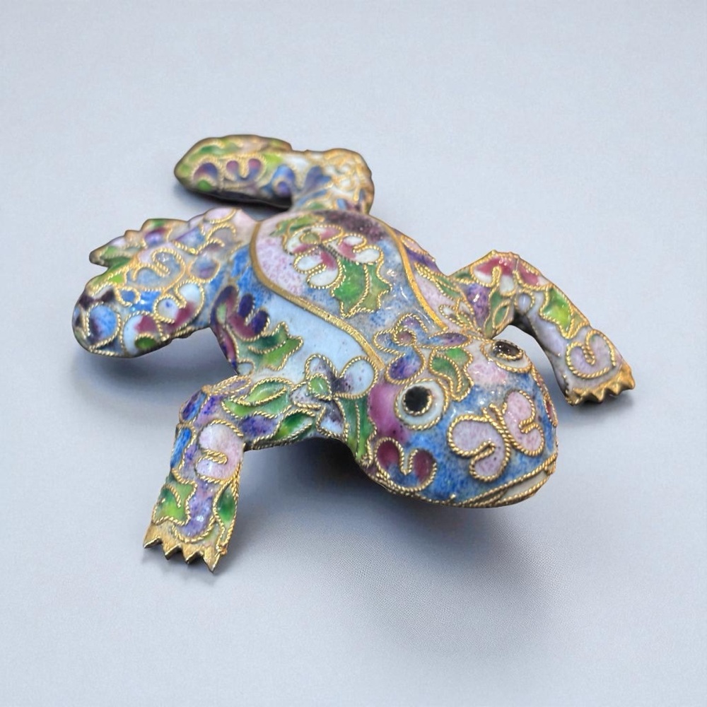 Vintage Cloisonné Frog Figurine • Enamel Filigree • Multicolor Collectible